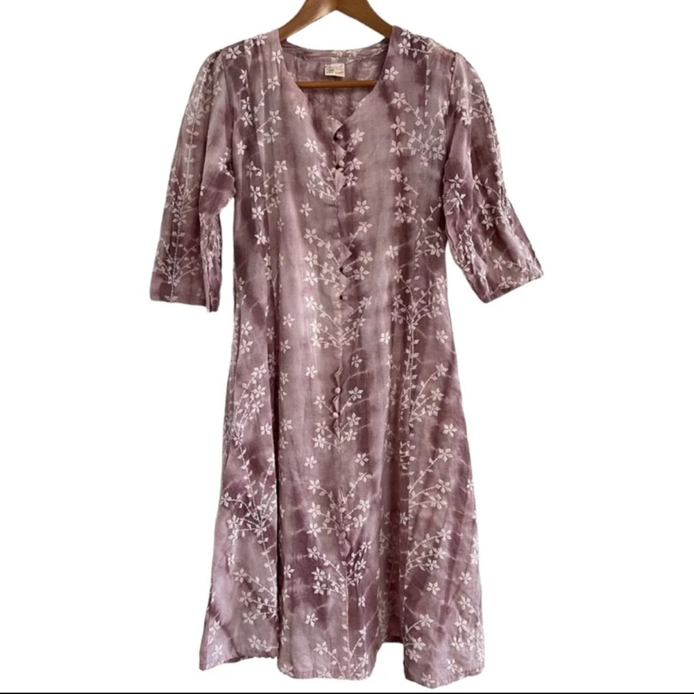 Sweet Ones VINTAGE Purple A Line Dress White Embossed Floral Print Large - Picture 2 of 11